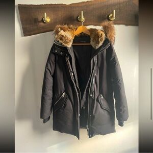 Mackage Black Puffer Jacket with Brown Fur Trim